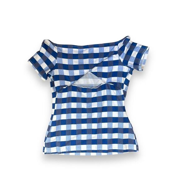 Guess Gingham Cut Out Top Sz L - Picture 7 of 9
